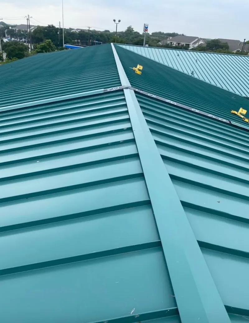 Green commercial metal roof ridge and valley for Metal Roof Repair in Evergreen Park
